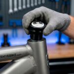 SafeRide Steve installing a hidden AirTag into an e-bike fork steerer tube